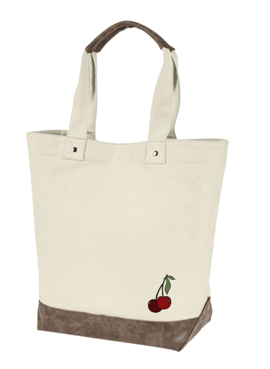 Cherry Canvas and Leather Tote
