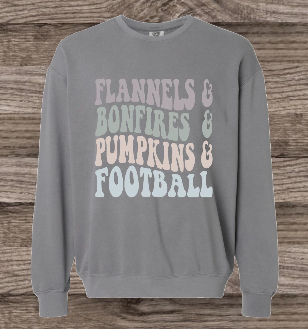 Flannels, Bonfires, Pumpkins & Football Sweatshirt, Fall Shirt, Halloween Shirt
